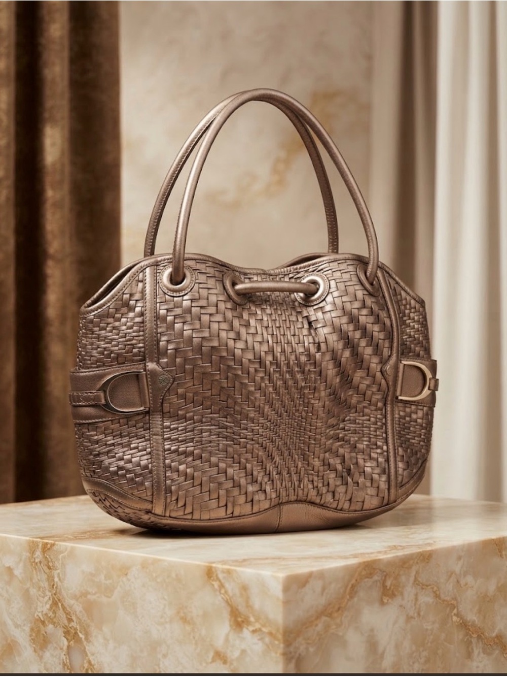 Cole Haan Metallic Bronze Woven Leather Shoulder Bag